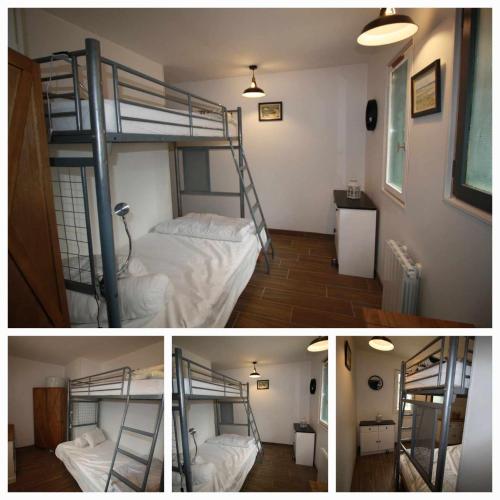 - deux photos différentes d'une chambre avec lits superposés dans l'établissement maison de la plage et du golf, à Moliets-et-Maa