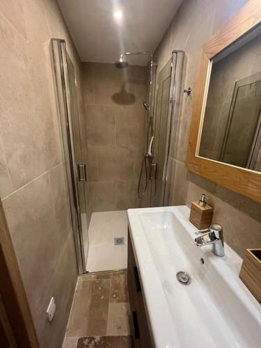 une salle de bain avec une douche, un lavabo et une baignoire dans l'établissement MORINGA - New unit for 2 AC close to beach, à Antibes