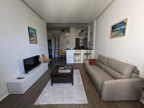 uma sala de estar com um sofá e uma televisão em Cannes Banane - Appartement 2P em Cannes