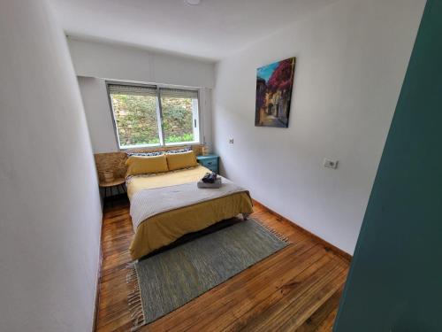 ein kleines Schlafzimmer mit einem Bett und einem Fenster in der Unterkunft VUT El Muro 1 in Santiago de Compostela