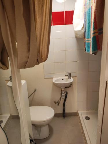 a small bathroom with a toilet and a sink at Chambre indépendante in Aulnay-sous-Bois