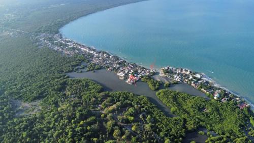 Sauka Loft في Rincón: اطلالة جوية على جزيرة في الماء