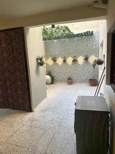 une porte ouverte menant à une cour ornée de plantes en pot dans l'établissement Tranquility In the Center of Fez, à Fès