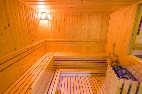 an inside of a wooden sauna at Hotel Ngọc Ánh in Ho Chi Minh City