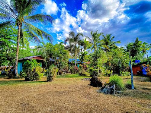 Inandeng的住宿－A. Zaragosa Lodging House，棕榈树庭院和房屋