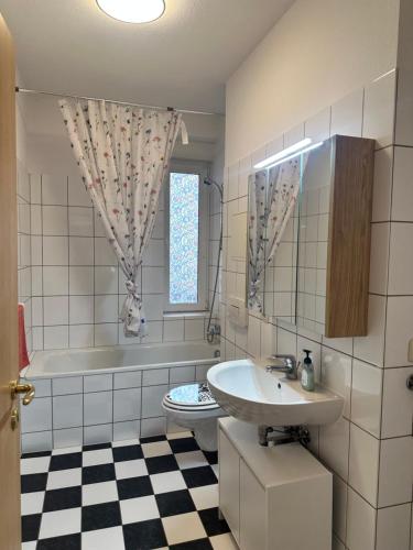 a bathroom with a sink and a toilet and a tub at Käthe-Kollwitz Straße 54, F1 in Altenburg
