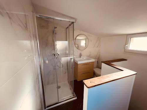 Koupelna v ubytování Le Gatsby Niortais - Centre Historique - Wifi et TV connectée - Stationnement à proximité