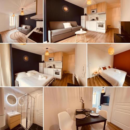 un collage de photos d'une chambre d'hôtel dans l'établissement Le Cocoon - Home Homy, à Vierzon