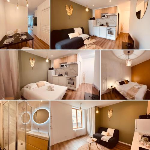 un collage de photos d'une chambre d'hôtel dans l'établissement Le Golden - Home Homy, à Vierzon