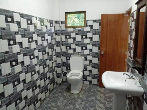 a bathroom with a toilet and a sink at Jo Jo Family Resort in Habarana