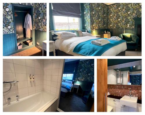 two pictures of a bedroom with a bed and a bath tub at manorhaus RUTHIN - manorhaus collection in Ruthin