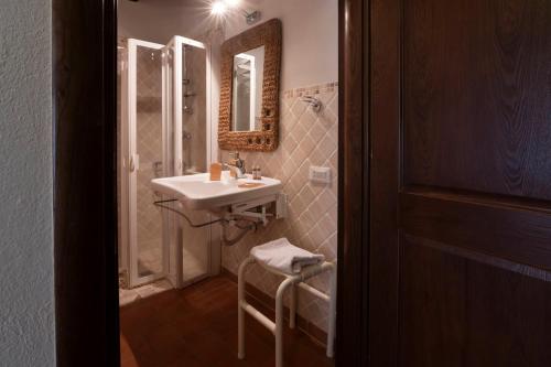 a bathroom with a sink and a shower and a mirror at Sasseta Alta in Scansano