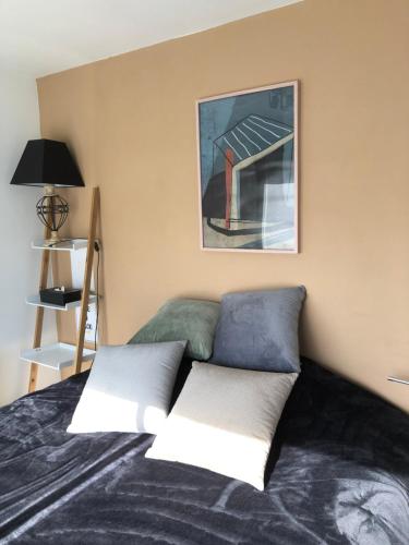 a bedroom with a bed with two pillows on it at Cocoloclouvigny in Louvigny