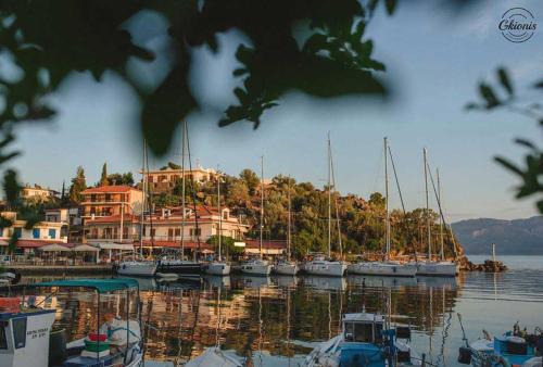 a group of boats docked in a marina at Kalloni Village House in Kalloni