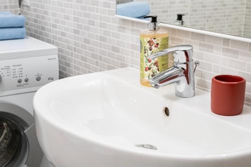 - un lavabo dans la salle de bains avec une bouteille de savon dans l'établissement Ca de l'Angelon - Apartment Sardella, à Brenzone