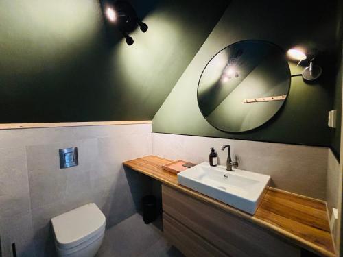 a bathroom with a sink and a mirror at Kimmelvilla Pyhä - Ski-in, modern design and spectacular scenery in Pyhätunturi