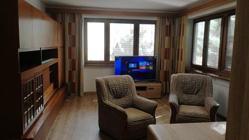 sala de estar con 2 sillas y TV en Apartmán Tereza Děčín en Děčín