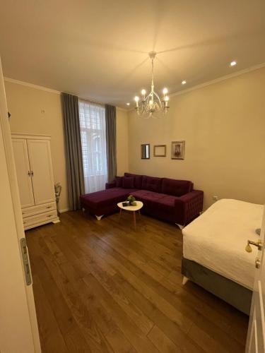 een woonkamer met een bed en een bank bij Aria Apartments Sarajevo in Sarajevo