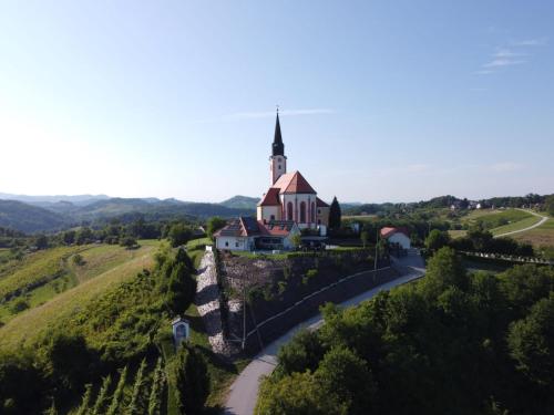 een luchtzicht op een kerk op een heuvel bij Rezidenca Sv. Peter in Malečnik