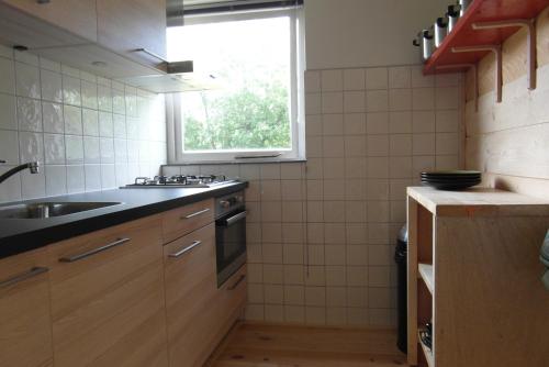 a small kitchen with a sink and a window at Zeealsem in Ballum