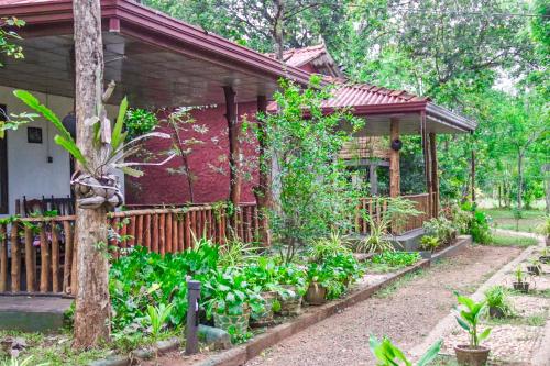 a garden in front of a house at For Backpackers -Close to the National Park- in Udawalawe