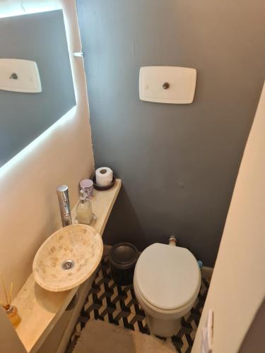 a small bathroom with a toilet and a sink at AmapolaZen - Edificio histórico - Solo chicas o pareja in Buenos Aires