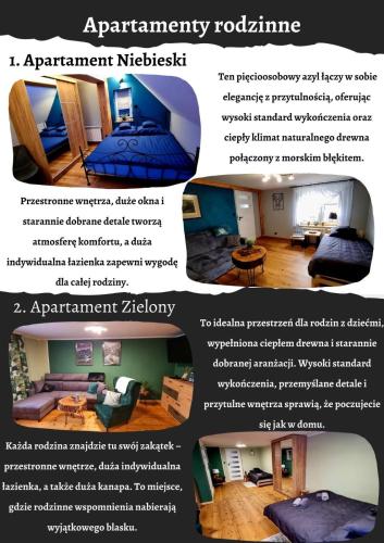 a collage of four pictures of a room at Myśliwska chata Staś i Nel in Bystrzyca Kłodzka