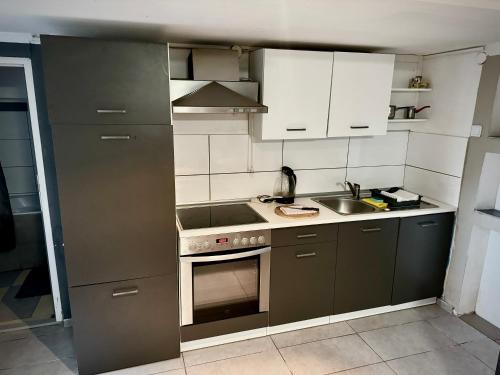 een kleine keuken met een fornuis en een wastafel bij Monteurzimmer für 2 Person - Nähe DO-Flughafen in Dortmund