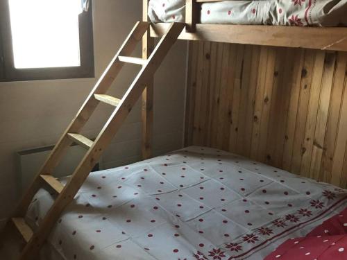- un lit superposé avec une échelle dans une chambre dans l'établissement Charmant T2 au cœur de la station, tout équipé, avec casier à skis et garage - FR-1-593-111, aux Angles