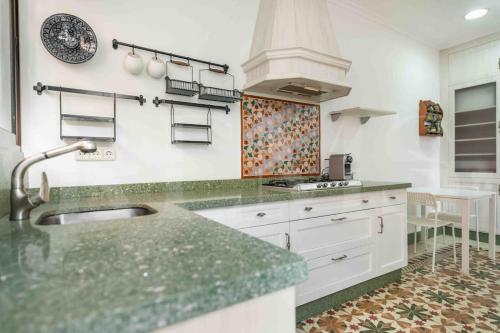 een keuken met een wastafel en een aanrecht bij Charming apartment with private patio by REMS in Málaga