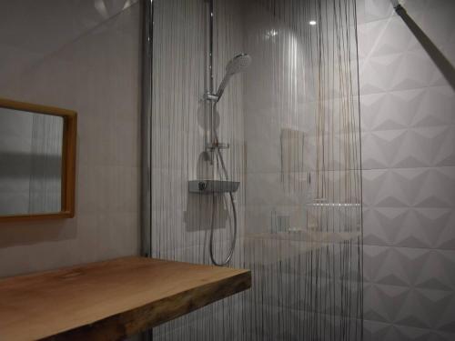 een badkamer met een glazen douche bij Chalet Font-Romeu-Odeillo-Via, 4 pièces, 8 personnes - FR-1-580-111 in Font Romeu Odeillo Via