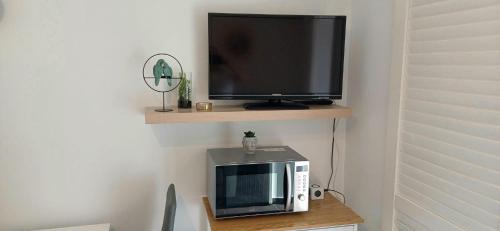 TV a/nebo společenská místnost v ubytování Charmant Studio en rez de jardin dans propriété privé pour 4 personnes