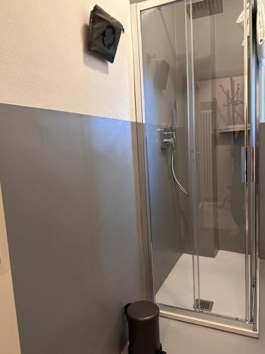 a shower with a glass door in a bathroom at Hotel Ristorante San Giuseppe in Cernobbio