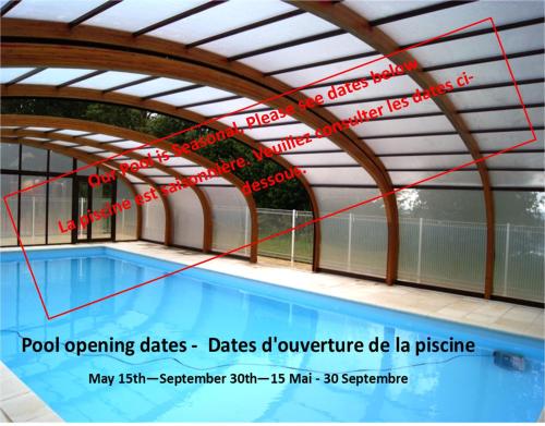 un schéma d'une piscine avec description des parties d'un bâtiment dans l'établissement 3 Bedroom Lodge over looking Lake Dathee & Golf Course, à Saint-Manvieu-Bocage