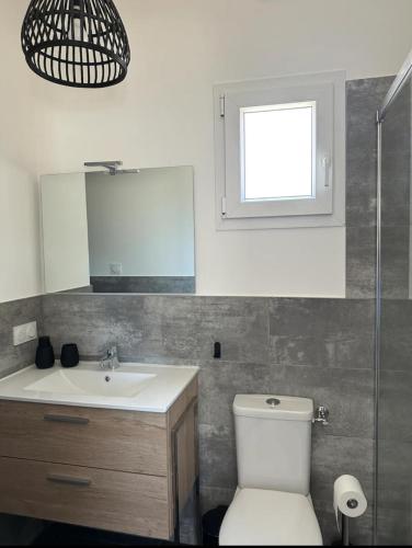 une salle de bain avec un lavabo, des toilettes et un miroir dans l'établissement Villa Sampiero, à Sarrola-Carcopino