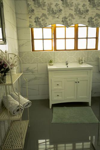 a bathroom with a white sink and a window at Marculem Guest Farm in Virginia