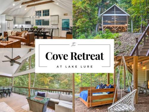 a collage of photos of a house with a cottage at The Cove Retreat- Hot Tub/Screened Porch/Game Room in Lake Lure