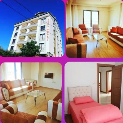 GumushaneにあるGÜMÜŞHANE ŞİRAN ÖZEL KİRALIK TATİL DAİRESiのリビングルームの写真4枚のコラージュ