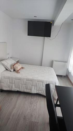 um quarto com uma cama e uma mesa com uma cadeira em Apartamento en Inferniño Ferrol em Ferrol