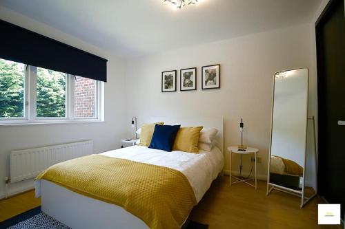 ein Schlafzimmer mit einem großen Bett und einem Spiegel in der Unterkunft Beautiful City Centre Aprt/Sleeps 8/W Parking in Southampton