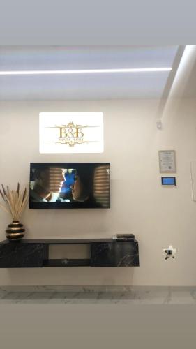 a flat screen tv on a white wall at b&b Santa Maria in Santa Maria a Vico