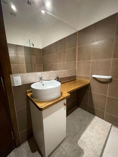 a bathroom with a sink and a mirror at Florencia Hospedaje in Tupungato