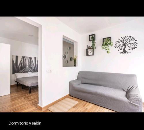 a living room with a couch and a bed at Apartamento Picar in Santa Cruz de Tenerife