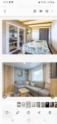 - deux photos d'une chambre avec un lit et un canapé dans l'établissement Kerlann, à Pont-Aven