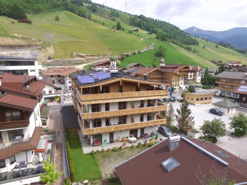 an aerial view of a village with buildings at Luxurious Apartment with Sauna Garage Roof Terrace in Gerlos
