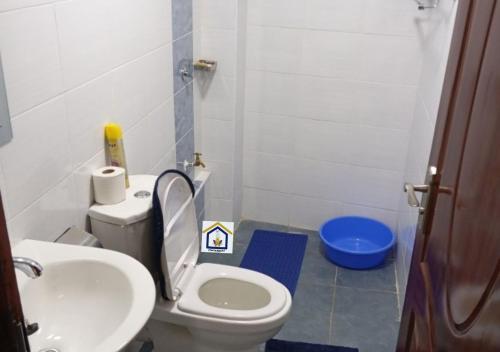 a bathroom with a white toilet and a sink at Othaya Hideout in Othaya