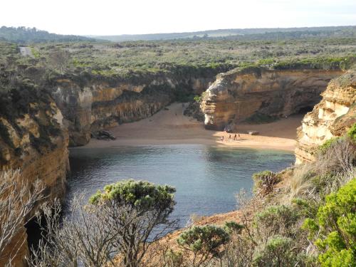 a view of a beach in a canyon at Elm Tree Motel in Warrnambool
