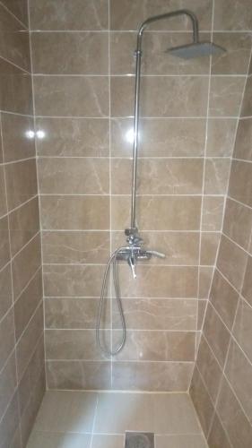 a shower with a shower head in a bathroom at Two in Petrovac na Moru