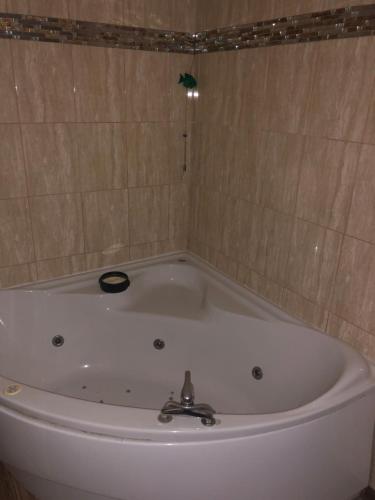 a bath tub with a faucet in a bathroom at Die Blauer Stern Weipert in Chomutov
