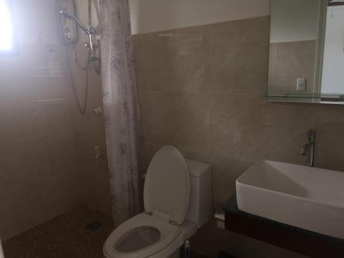 a bathroom with a toilet and a shower and a sink at Bossert Residence in Panglao